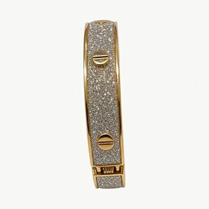 Two Tone Gold Silver Pavé Round Crystal Hinged Bangle Bracelet Metal